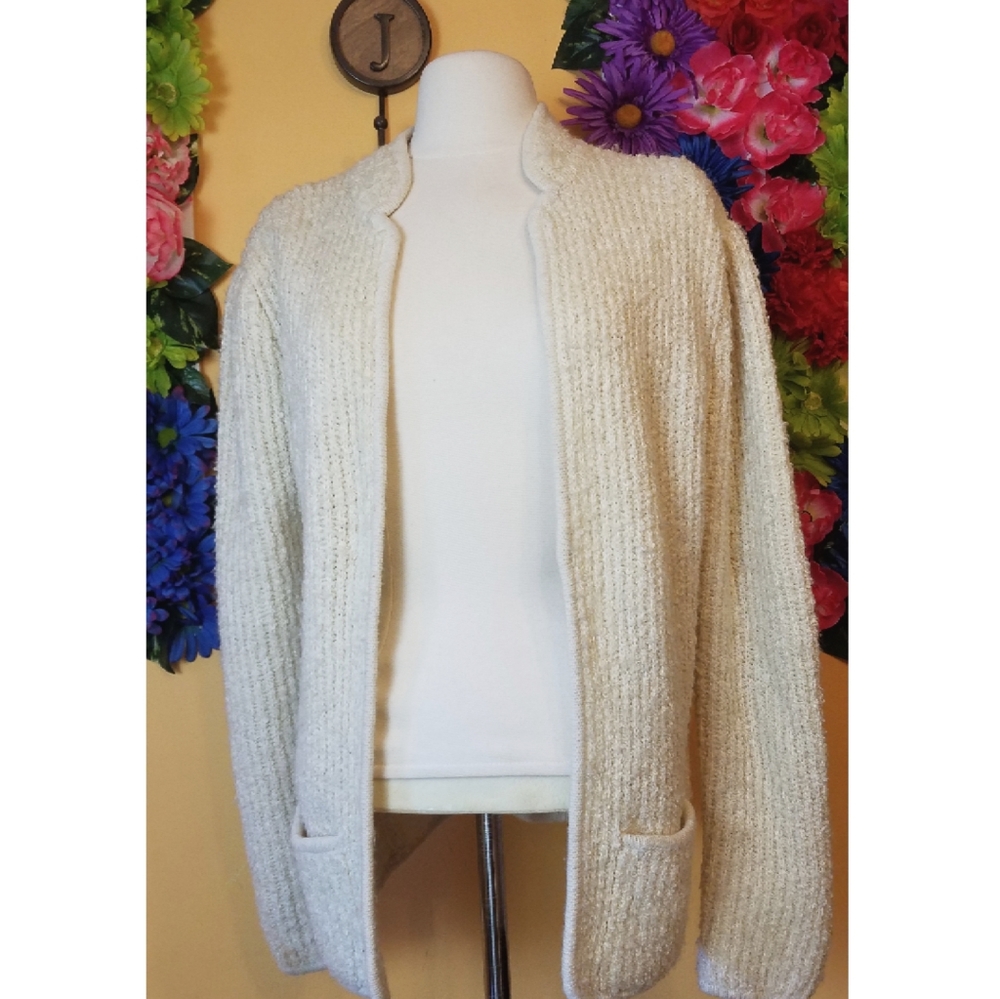VTG SweetBriar Chunky Cream Open Front Knit Cardigan Normcore Cozy Cottagecore L